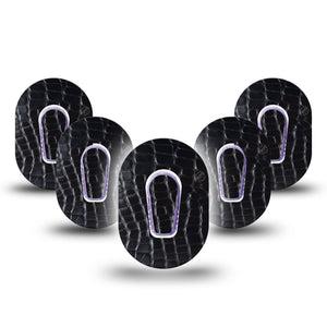 ExpressionMed Black Aligator Skin Dexcom G6 Mini Tape 5-Pack Tape and 5-Pack Sticker Animal Skin Style, Adhesive Tape CGM Design