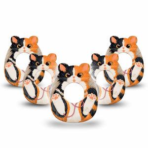 ExpressionMed Playful Kitten Freestyle Libre 2 and Libre 2 Plus Gumdrop Shape Tape, Abbott Lingo, 5-Pack Tape Tricolor Calico, Patch CGM Design