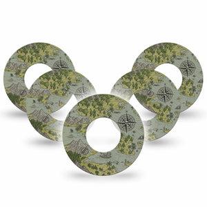 ExpressionMed Navigation Freestyle Libre and Libre 2 Plus Tape, Abbott Lingo, 5-Pack Tape Earth Tone Map, Fixing Ring Tape Continuous Glucose Monitor Design