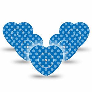 ExpressionMed Blue Polka Dots Freestyle Libre 2 and Libre 2 Plus Heart Shape Tape, Abbott Lingo, 5-Pack Tape and 5-Pack Sticker Blue Polka Dots, Adhesive Patch CGM Design