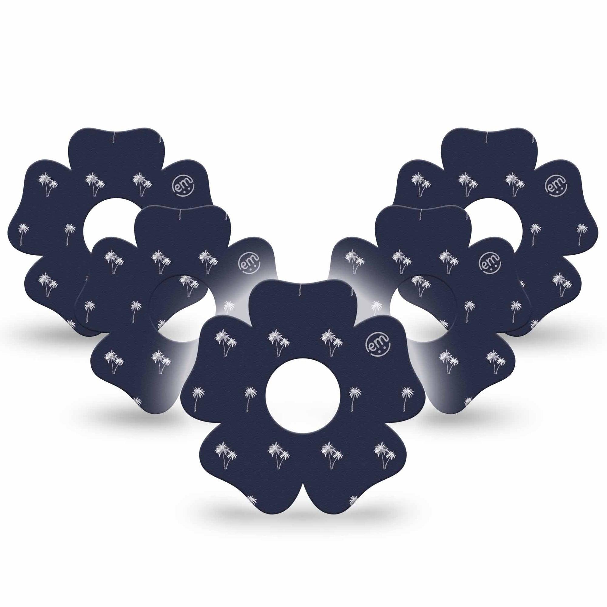 ExpressionMed Palm Trees Freestyle Libre 3 and Libre 3 Plus Flower Shape Tape 5-Pack Tape Coastal Palms, Plaster CGM Design