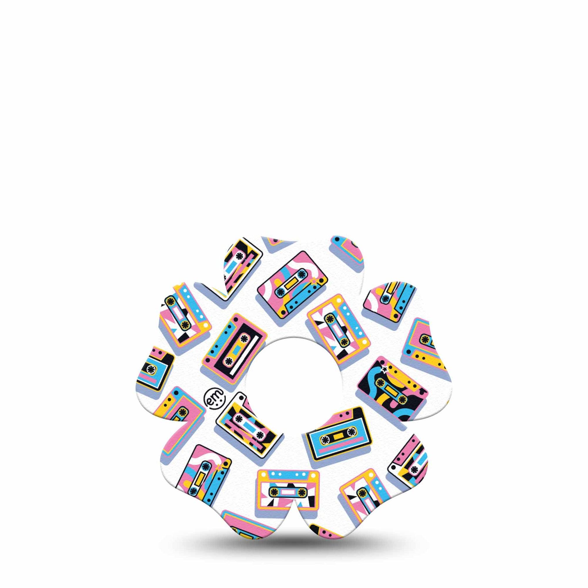 ExpressionMed Vintage Music Tapes Freestyle Libre 3 and Libre 3 Plus Flower Shape Tape Single Tape Colorful Music Tapes, Plaster CGM Design