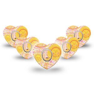 ExpressionMed Bright Sunshine Dexcom G7 and Dexcom Stelo Glucose Biosensor System Heart, 5-Pack Tape and 5-Pack Sticker sunny golden design Overlay Patch for Continuous Glucose Monitor
