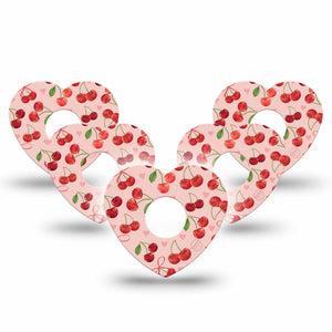 ExpressionMed Cherries Freestyle Libre 3 and Libre 3 Plus Heart Shape Tape, 5-Pack Tape Red Fruit, Patch CGM Design