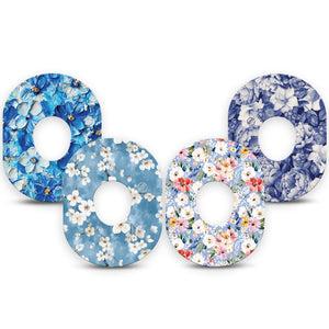 ExpressionMed Blue Petals Dexcom G7 and Dexcom Stelo Glucose Biosensor System, 4-Pack Tape Soft and deep blues Fixing Ring Tape for Continuous Glucose Monitor