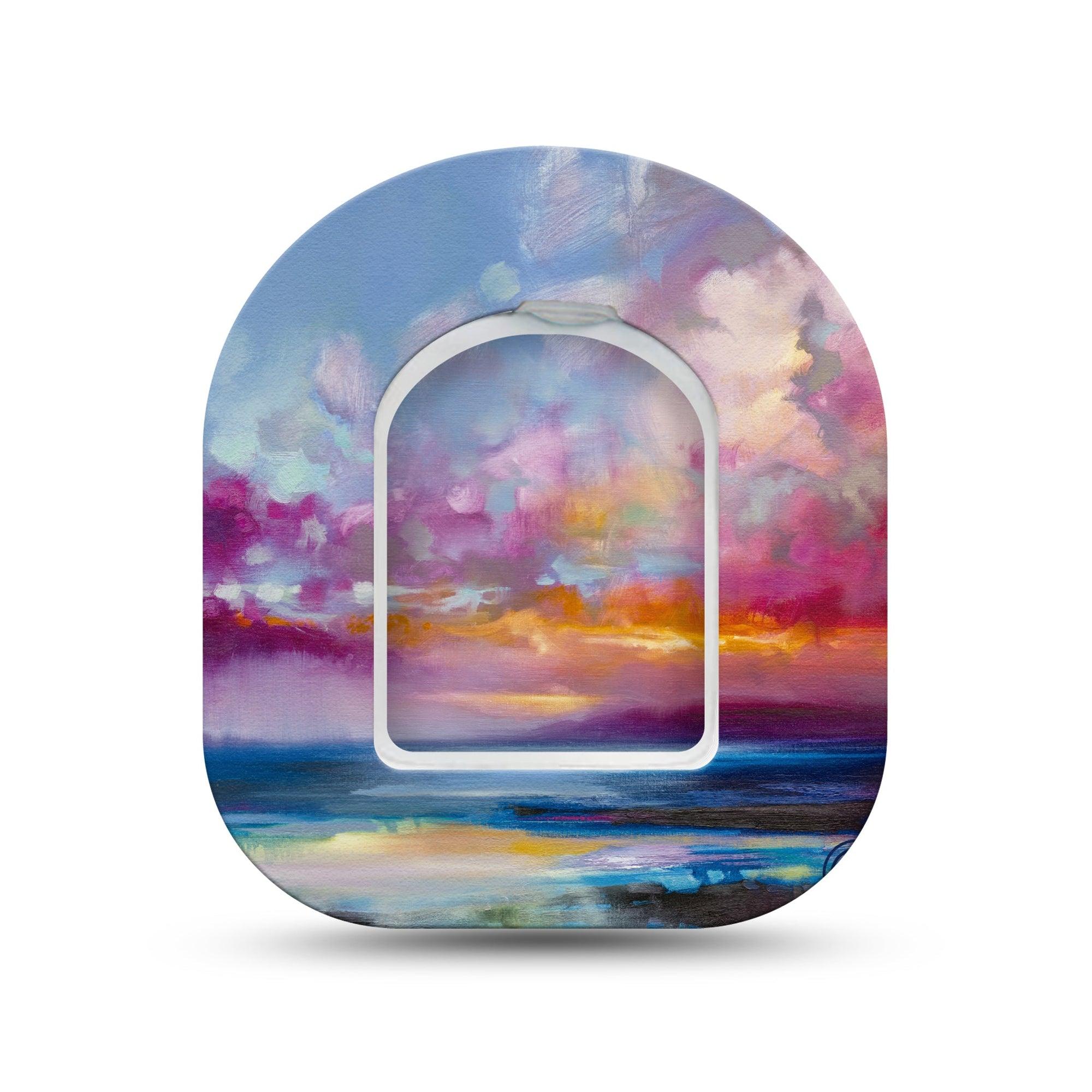 ExpressionMed Painted Skies Omnipod Surface Center Sticker and Mini Tape Cloudy Dawn Skies Inspired Vinyl Sticker and Tape Design Pump Design