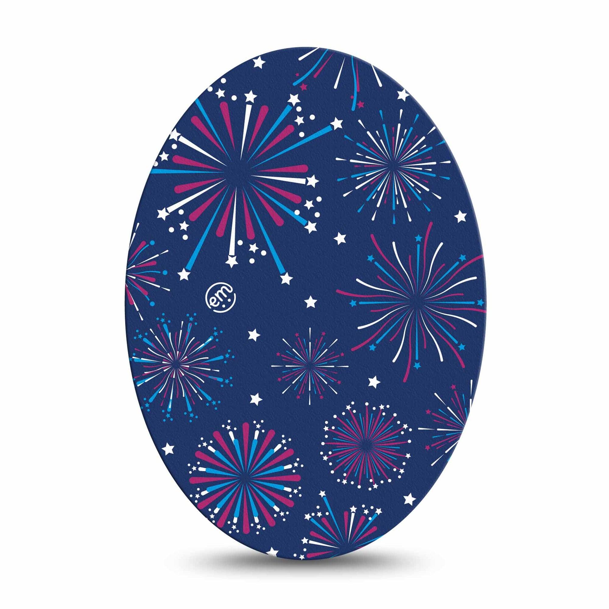 ExpressionMed Night Sky Celebration Medtronic Guardian Enlite Universal Oval Single Star-spangled Firework Show Plaster Continuous Glucose Monitor Design