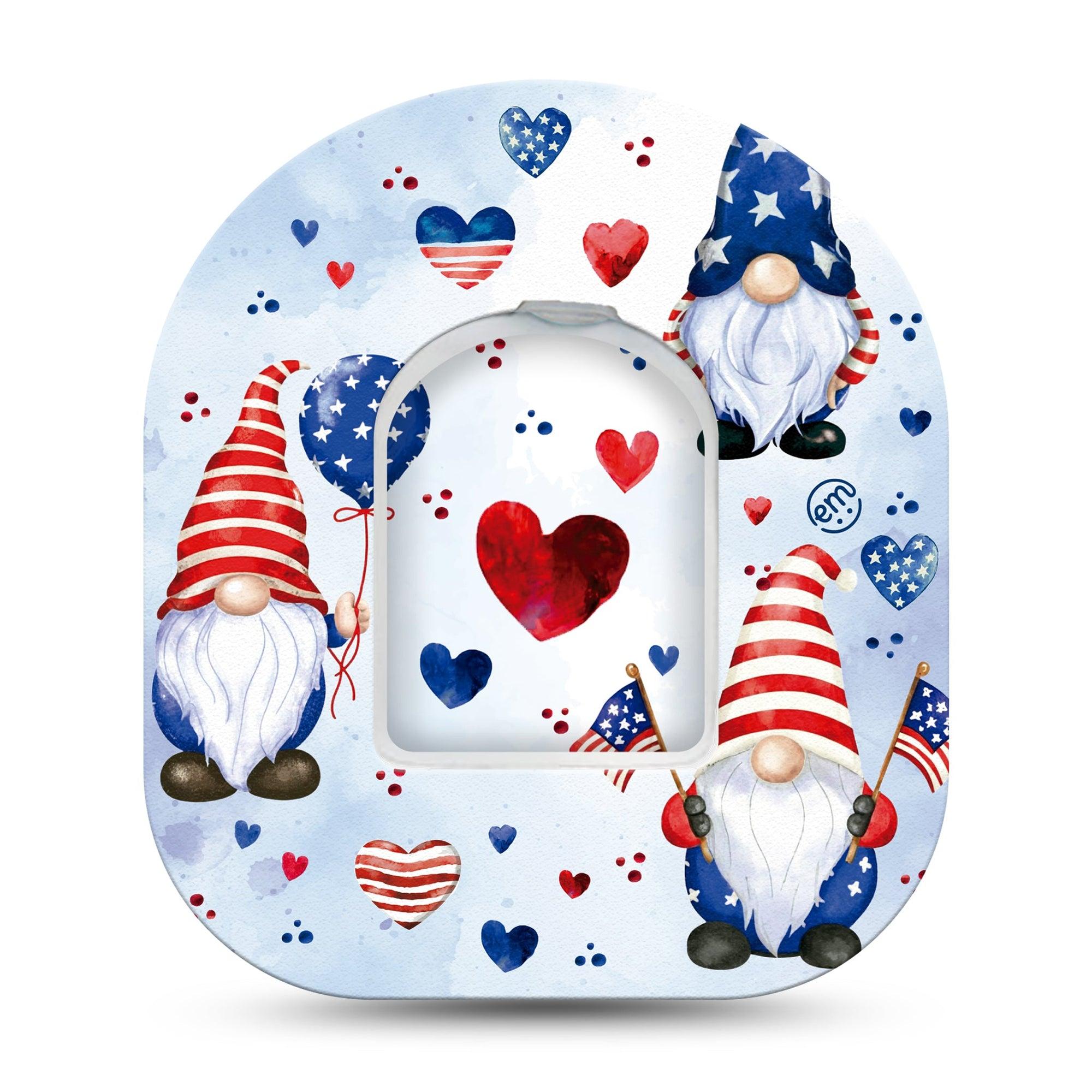 ExpressionMed Summer Gnomies Omnipod Tape Single Tape and Single Sticker Americana Flowers Themed Adhesive Patch Pump Design