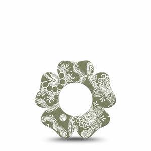 ExpressionMed Olive Henna Freestyle Libre 2 and Libre 2 Plus Flower Shape Tape, Abbott Lingo,  Single Tape Herbal Tint, Fixing Ring Tape CGM Design