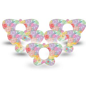 ExpressionMed Spring Flowers Dexcom G7 and Dexcom Stelo Glucose Biosensor System Butterfly, 5-Pack Pastel bouquet Adhesive Tape for Continuous Glucose Monitor
