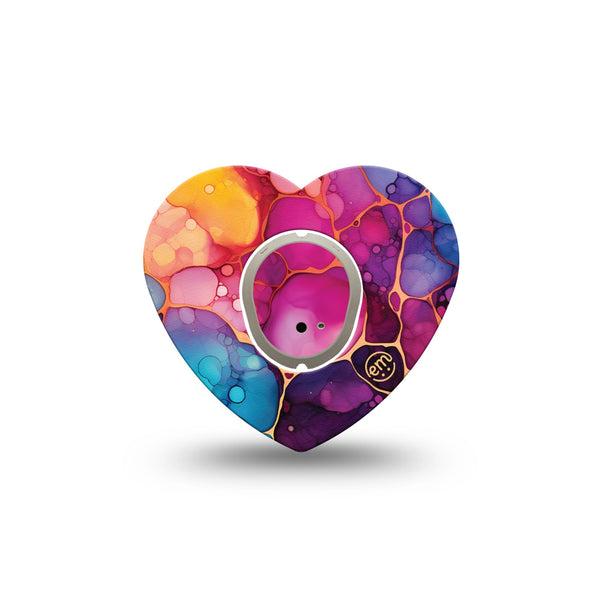 ExpressionMed Rainbow Ink Dexcom G7 and Dexcom Stelo Glucose Biosensor System Heart, Single Tape and Single Sticker Artistic color flow Best Covers for CGM