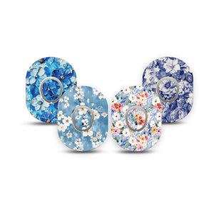 ExpressionMed Blue Petals Dexcom G7 and Dexcom Stelo Glucose Biosensor System Mini, tape and sticker  Pale and cerulean blues Adhesive Tape for CGM