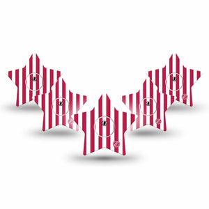 ExpressionMed Red Stripes Freestyle Libre 3 and Libre 3 Plus Star, 5-Pack Tape and 5-Pack Sticker Playful summer stripes Fixing Ring Patch for Continuous Glucose Monitor