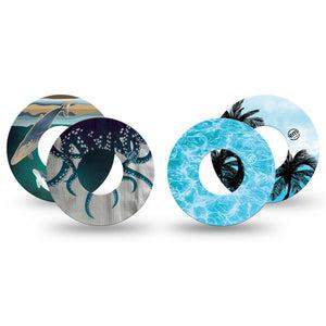 ExpressionMed Poolside Tide Freestyle Libre, Libre 2 Plus, and Abbott Lingo, 4-Pack Tape summer ocean graphic Decorative Patch for Continuous Glucose Monitor