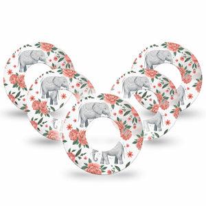 ExpressionMed Sweet Elephants Freestyle Libre, Libre 2 Plus, and Abbott Lingo, 5-Pack elephant illustration Decorative Patch for Continuous Glucose Monitor