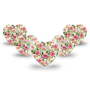 ExpressionMed Painter’s Cosmos Dexcom G7 and Dexcom Stelo Glucose Biosensor System Heart, 5-Pack Tape and 5-Pack Sticker Fun pink flowers Overlay Patch for Continuous Glucose Monitor
