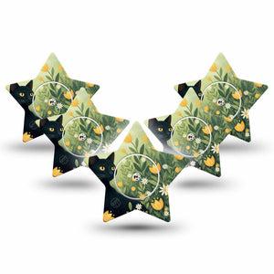 ExpressionMed Jungle Cat Freestyle Libre, Libre 2 Plus, and Abbott Lingo Star, 5-Pack Tape and 5-Pack Sticker Golden tulips and cat Waterproof Sensor Cover for Continuous Glucose Monitor