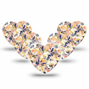 ExpressionMed Tinted Blooms Freestyle Libre 2 Heart Shape Tape, Abbott Lingo, 5-Pack Tape and 5-Pack Sticker Artistic Flower Painting Adhesive Patch CGM Design