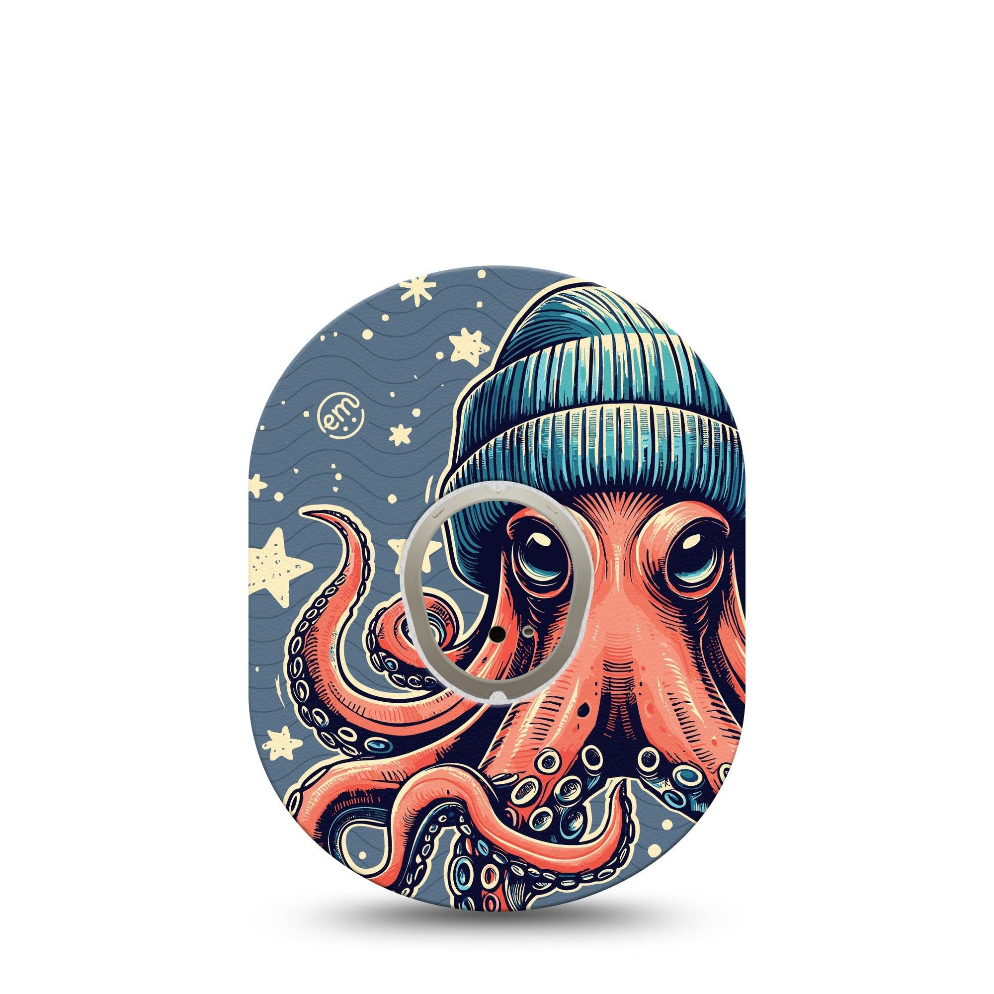 ExpressionMed Hipster Octopus Dexcom G7 Sticker and Tape, Dexcom Stelo Glucose Biosensor System, Stylish Sea Animal, Vinyl Sticker and Tape Pairing Continuous Glucose Monitor Design