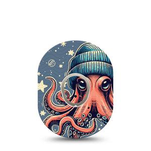 ExpressionMed Hipster Octopus Dexcom G7 Sticker and Tape, Dexcom Stelo Glucose Biosensor System, Stylish Sea Animal, Vinyl Sticker and Tape Pairing Continuous Glucose Monitor Design