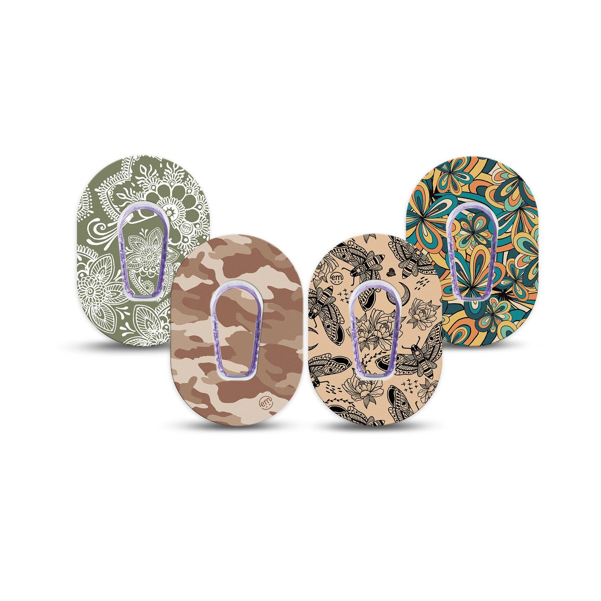 ExpressionMed Khaki Florals Variety Pack Dexcom G6 Mini Tape 4-Pack Tape and 4-Pack Sticker Variety Beige Green Camo Flowers, Adhesive Tape CGM Design