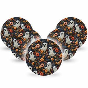 ExpressionMed Embroidered Ghost Dexcom G7 Overpatch, Dexcom Stelo Glucose Biosensor System, 5-Pack Tape Orange Florals and Ghouls, Overlay Tape CGM Design