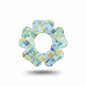 ExpressionMed Watercolor Geometrics Dexcom G7 Flower Shape Tape, Dexcom Stelo Glucose Biosensor System, Single Teal Tile Art Theme Adhesive Tape CGM Design