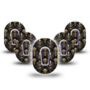ExpressionMed Midnight Deco Dexcom G6 Mini, 5-Pack Tape and 5-Pack Sticker Vintage deco pattern Waterproof Sensor Cover for Continuous Glucose Monitor