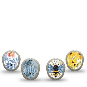 ExpressionMed Sunny Coast Dexcom G7 and Dexcom Stelo Glucose Biosensor System Sticker, 4-Pack Sticker Blue shells yellow bees and flowers Sensor Cover for Continuous Glucose Monitor