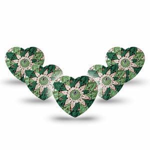 ExpressionMed Knit Monstera Freestyle Libre 3 and Libre 3 Plus Heart, 5-Pack Tape and 5-Pack Sticker Knit green floral Adhesive Patch for Continuous Glucose Monitor