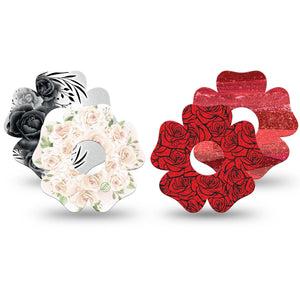 ExpressionMed Crimson Bloom Variety Pack Freestyle Libre 3 and Libre 3 Plus Flower, 4-Pack Tape Rose bouquet Adhesive Tape for Continuous Glucose Monitor