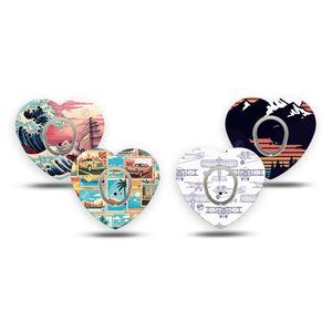 ExpressionMed Wander & Roam Variety Pack Dexcom G7 Heart Shape Tape, Dexcom Stelo Glucose Biosensor System,4-Pack Tape and 4-Pack Sticker Variety, Retro Automobile Inspired, Overlay Patch CGM Design