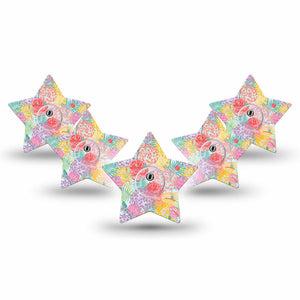 ExpressionMed Spring Flowers Freestyle Libre 3 and Libre 3 Plus Star, 5-Pack Tape and 5-Pack Sticker Spring flower mix Fixing Ring Patch for Continuous Glucose Monitor