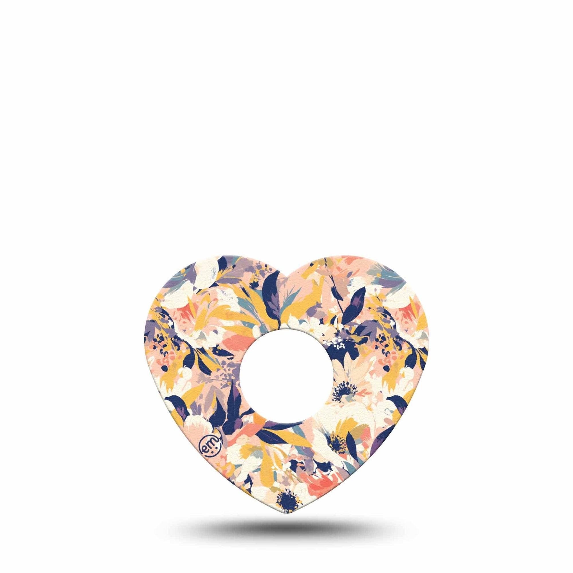 ExpressionMed Tinted Blooms Freestyle Libre 3 Heart Shape Tape Single Peachy Navy Toned Florals Patch CGM Design