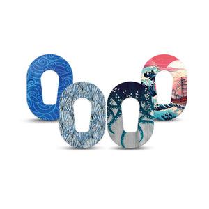 ExpressionMed Ocean Odyssey Variety Pack Dexcom G6 Mini Tape, 4-Pack Tape Variety Geometrical Ocean Prints, Adhesive Tape CGM Design