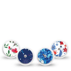 ExpressionMed Red, White & Bloom Variety Pack Freestyle Libre and Libre 2 Plus Sticker, Abbott Lingo, 4-Pack Sticker Variety Sparkling July 4th, Vinyl Graphics Continuous Glucose Monitor Design