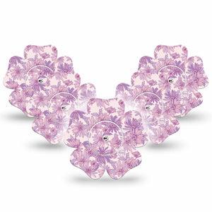 ExpressionMed Purple Daisy Freestyle Libre 2 and Libre 2 Plus Flower Shape Tape, Abbott Lingo, 5-Pack Tape and 5-Pack Sticker Gentle Pastel Lilac Florals, Plaster CGM Design