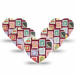 ExpressionMed Postage Stamp Freestyle Libre, Libre 2 Plus, and Abbott Lingo Heart, 5-Pack Tape and 5-Pack Sticker Adorable postage stamps Plaster for Continuous Glucose Monitor