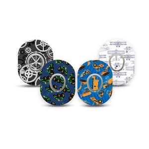 ExpressionMed Mighty Machines Variety Pack Dexcom G7 Mini Tape, Dexcom Stelo Glucose Biosensor System, 4-Pack Tape and 4-Pack Stickers Variety Construction Site Inspired, Patch Continuous Glucose Monitor Design