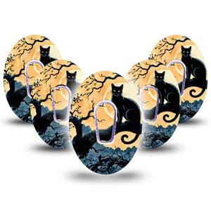 ExpressionMed Spooky Black Cat Dexcom G6 Tape, 5-Pack Tape and 5-Pack Sticker Fall Sky Black Feline, Plaster Continuous Glucose Monitor Design