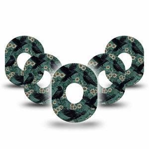 ExpressionMed Crows Dexcom G7 and Dexcom Stelo Glucose Biosensor System, 5-Pack Halloween crow floral pattern Adhesive Patch for Continuous Glucose Monitor