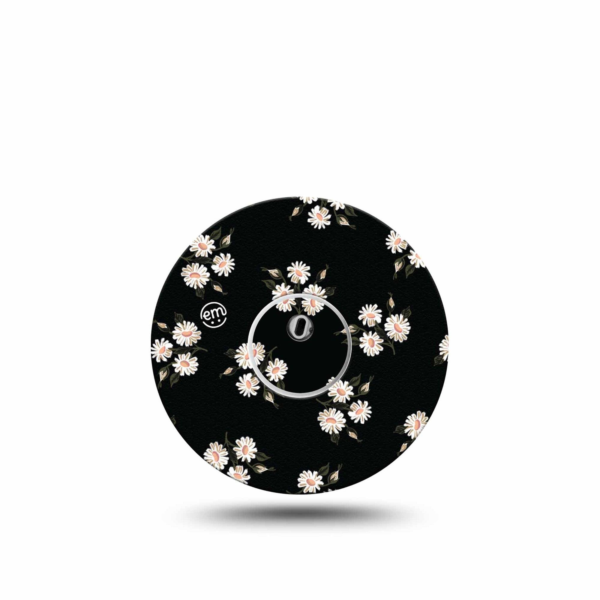 ExpressionMed Black Daisies Freestyle Libre 3 and Libre 3 Plus Sticker and Tape  Fresh White Daisies, Vinyl Sticker and Tape Pairing CGM Design