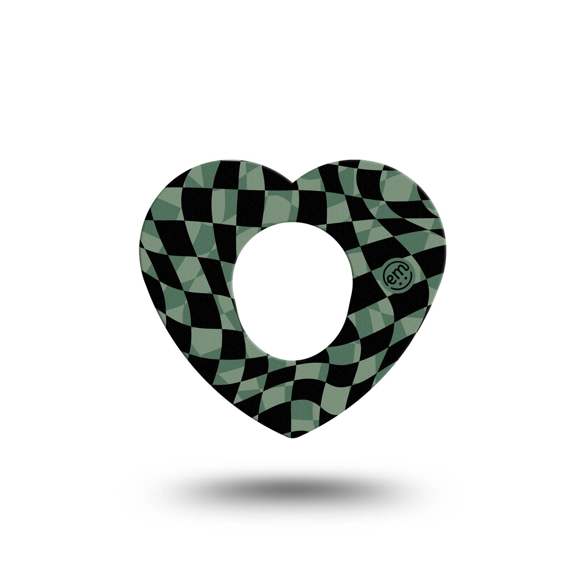 ExpressionMed Green & Black Checkerboard Dexcom G7 Heart Shape Tape, Dexcom Stelo Glucose Biosensor System,  Single Tape Checkered Style Overlay Patch CGM Design