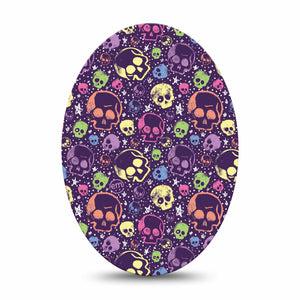 ExpressionMed Neon Skulls Medtronic Guardian Enlite Universal Oval, Single Tape Glowing Neon Skulls Inspired, Plaster CGM Design