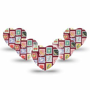 ExpressionMed Postage Stamp Freestyle Libre 3 and Libre 3 Plus Heart, 5-Pack Tape and 5-Pack Sticker Adorable postage stamps Adhesive Patch for Continuous Glucose Monitor