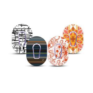 ExpressionMed Earthbound Heat Variety Pack Dexcom G6 Mini Tape 4-Pack Tape and 4-Pack Sticker Warm And Cool Toned Designs, Adhesive Tape CGM Design