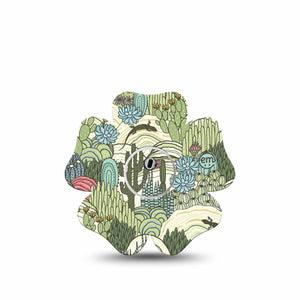 ExpressionMed Cactus Freestyle Libre 3 and Libre 3 Plus Flower Shape Tape Single Tape and Single Sticker Green Teal Cactus Plants And Flowers, Plaster CGM Design