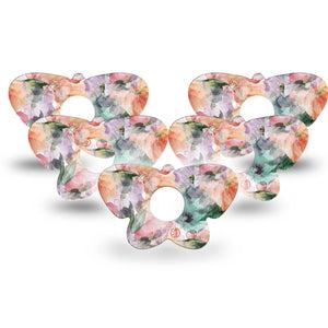 ExpressionMed Flower Clouds Freestyle Libre 3 Butterfly Shape Tape 5-Pack Tape Light Purple Pink Orange Blossoms, Overlay Patch CGM Design