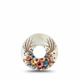 ExpressionMed Floral Antlers Freestyle Libre 3 and Libre 3 Plus Tape, Single Tape Muted Toned Wreath, Adhesive Tape Continuous Glucose Monitor Design