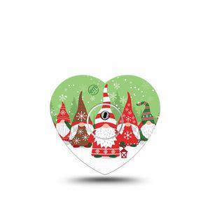 ExpressionMed Holiday Gnomies Freestyle Libre 3 Heart Shape Tape Single Tape and Single Sticker Holiday Cheery Gnomes, Patch CGM Design